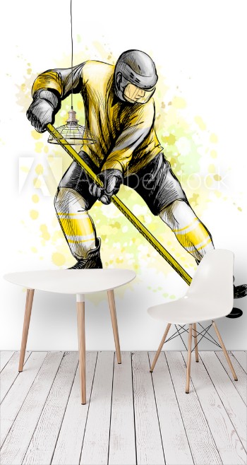 Picture of Abstract hockey player from splash of watercolors Hand drawn sketch Winter sport